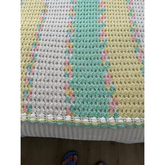 Handmade Pastel Crochet Baby Blanket 42x53, Soft Vintage Style Afghan - Picture 13 of 16